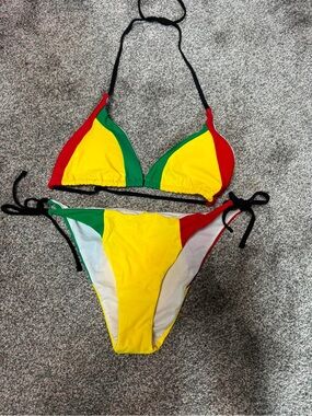Banana Republic Yellow Green Red Colorblock Triangle Bikini